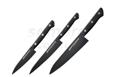 Набір із 3 кухонних ножів (овочевий, універсальний, шеф) у подарунковій коробці, Samura "Shadow" (SH-0220) SH-0220 фото