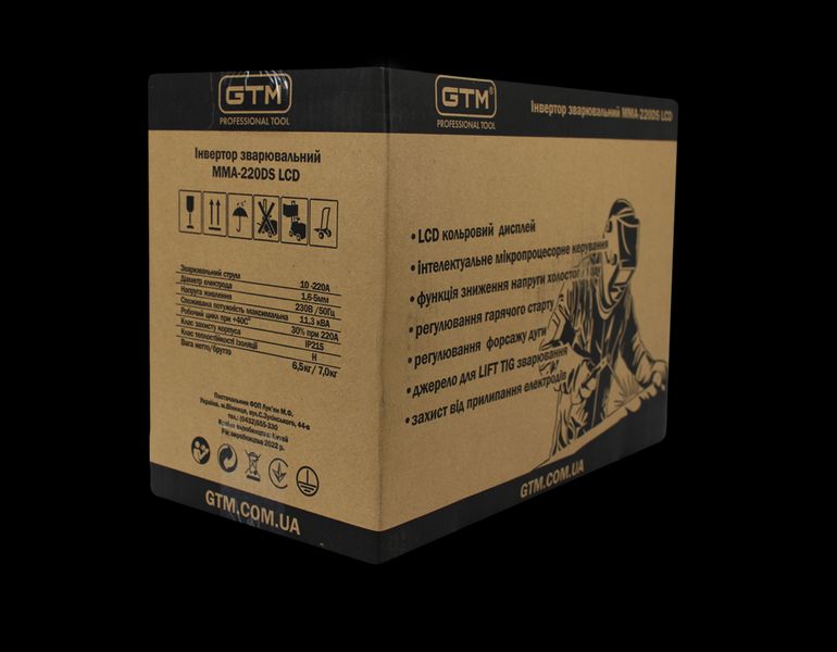 Інвертор зварювал. GTM MMA-220DS LCD, 220А, 1,6-5,0 мм, 220 В дисплей MMA-220DS LCD фото