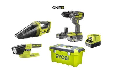 Набір з трьох акумуляторних інструментів RYOBI ONE+ R18PDBL-252VTT, шуруповерт, пилосос, ліхтар. 5Ач+2Ач, 5133005443 фото