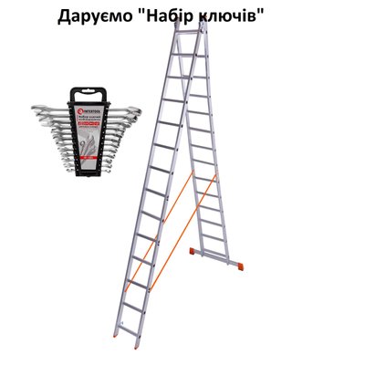 Лестница двухсекционная алюминиевая Laddermaster Sirius A2A14. 2x14 ступенек + подарунок 3959-01 фото