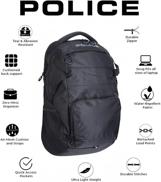 Рюкзак із відділенням для ноутбука 16 дюймів на 30 л POLICE HEDGE BACKPACK ARMY чорний PTO022671_5-1 фото