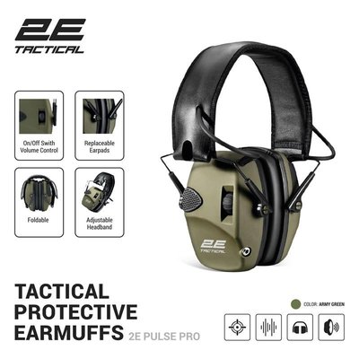 Тактичні захисні навушники 2E Pulse Pro Army Green NRR 22 dB, активні 2E-TPE026ARGN фото