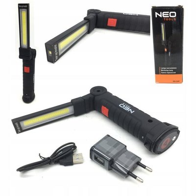 Ліхтар інспекційний акумуляторний Neo Tools, 1200мАч, 200лм, 3Вт, 2в1, лампа+ліхтар, складається, 5 функцій 99-041 фото