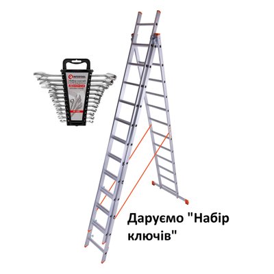 Лестница трехсекционная алюминиевая Laddermaster Sirius A3A12. 3x12 ступенек + подарунок 3962-01 фото