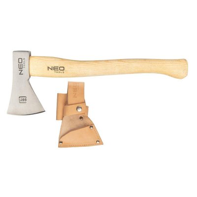 Сокира туристична Neo Tools Bushcraft, обух 400 г, рукоятка з ясеню, шкіряний чохол 63-119 фото