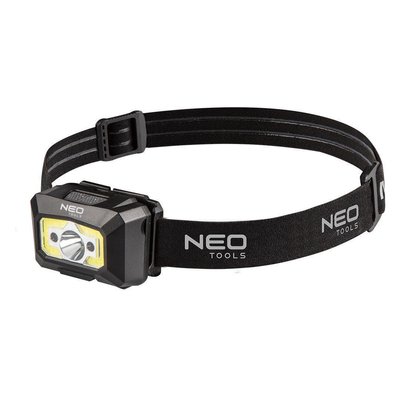 Ліхтар налобний акумуляторний Neo Tools, 1200мАг, 250лм, 3Вт, 5 функцій освітлення, червоне світло, датчик 99-073 фото