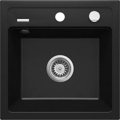 Мийка кухонна Deante Zorba, граніт, квадрат, без крила, 440х440х184мм, чаша - 1, накладна, чорний ZQZ_N103 фото