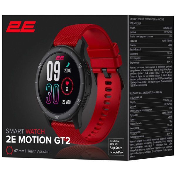 Смарт-годинник 2E Motion GT2 47 mm Black-Red 2E-CWW21BKRD фото