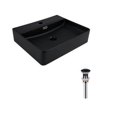 Комплект Qtap Nando LT: Раковина підвісна прамокутна 500х420х130 мм Matt Black + Донний клапан PU03O SD00053446 фото