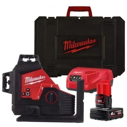 Нівелір лазерний акумуляторний 3D MILWAUKEE M12 3PL-401C (330 |, зелений промінь) (ЗУ + 1Х4А&middot;год + кейс) 4933478102 фото