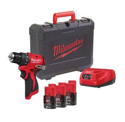 Дриль-шуруповерт акумуляторний безщітковий MILWAUKEE, M12 BLDDRC-203C, 40Нм (зарядний пристрій С12, 3 акумулятори М12 В2 2Аг, кл 4933499685 фото