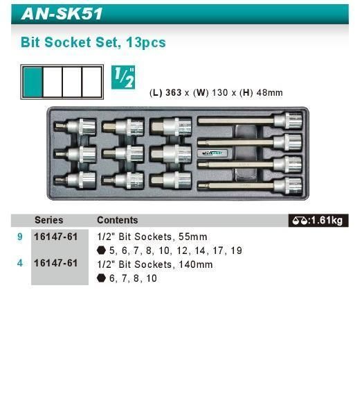 Набір головок зі вставкою Hex 5-19мм 1/2" Whirlpower AN-SK51 AN-SK51 фото