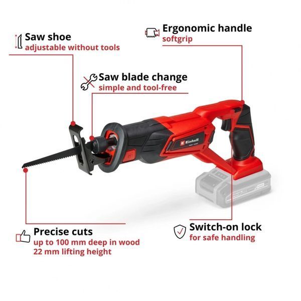 Пила шабельна Einhell TE-AP 18/22 Li Solo + зарядний пристрій і акумулятор 18V 2 5 Аh 4326300K 4326300K фото