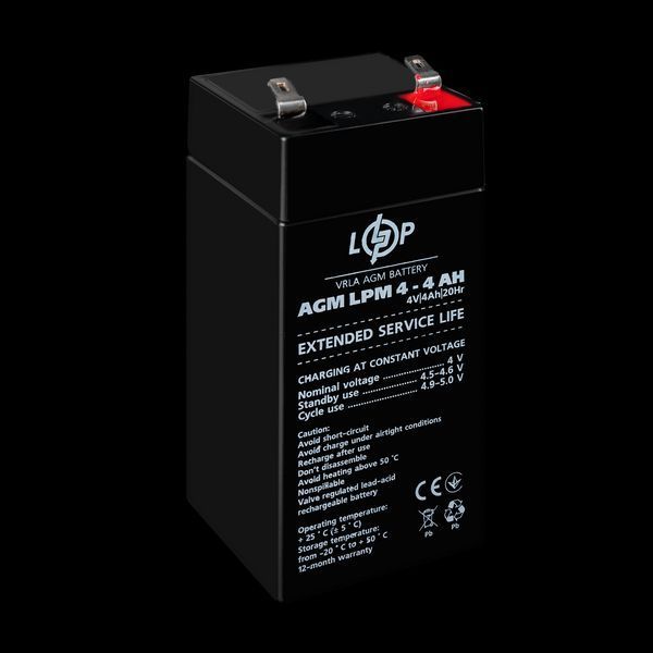 Акумулятор AGM LPM 4V - 4 Ah 4135(log) фото