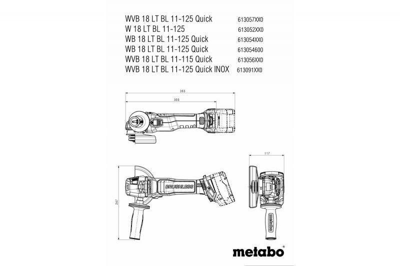 Акумуляторна болгарка Metabo WVB 18 LT BL 11-125 Quick Каркас 613057850 613057850 фото
