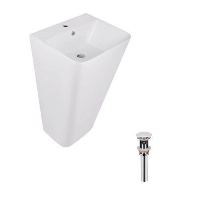 Комплект Qtap Tern: Раковина напольна моноблок 440х380х830 мм White + Донний клапан PU02O SD00053444 фото