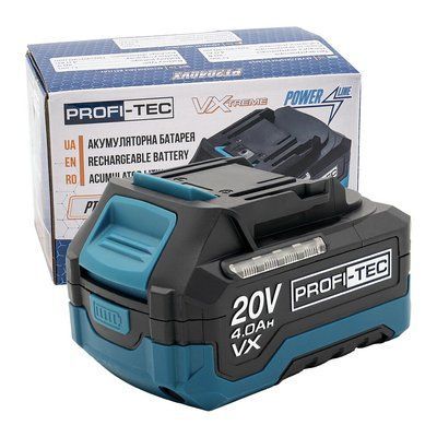 Акумуляторна батарея PROFI-TEC PT2040VX (20 В / 4.0 Аг, високострумова, з індикатором) 007869P фото