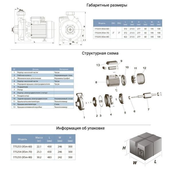Насос відцентровий 1.5кВт Hmax 30м Qmax 440л/хв LEO XSm-70 (775254) 775254 фото