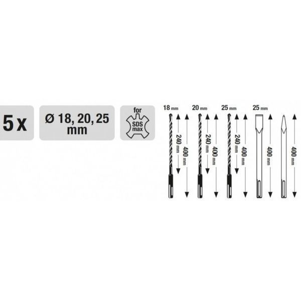 Набір бурів зубил SDS-Max 5шт kwb (194005) 194005 фото