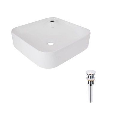 Комплект Qtap Stork: Раковина накладна квадратна 430x430x125 мм White + Донний клапан PU02 SD00053442 фото