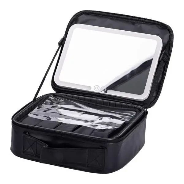 Косметичка-органайзер із LED-дзеркалом 26х22х9 см чорний Yiwu HP-10-2AB HP-10-2AB фото