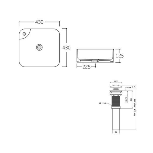 Комплект Qtap Stork: Раковина накладна квадратна 430x430x125 мм White + Донний клапан PU02 SD00053442 фото