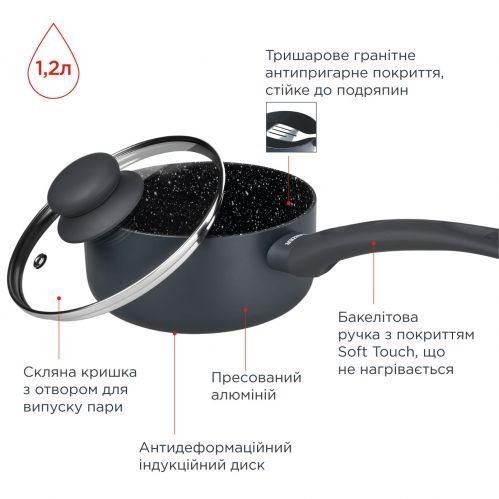 Сотейник з кришкою VINZER Stone Induction Line 1,2 л (50443) 50443 фото