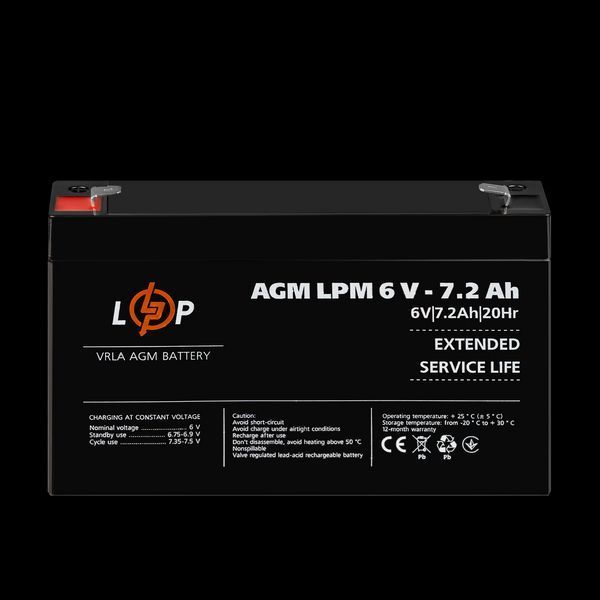 Акумулятор AGM LPM 6V - 7.2 Ah 3859(log) фото