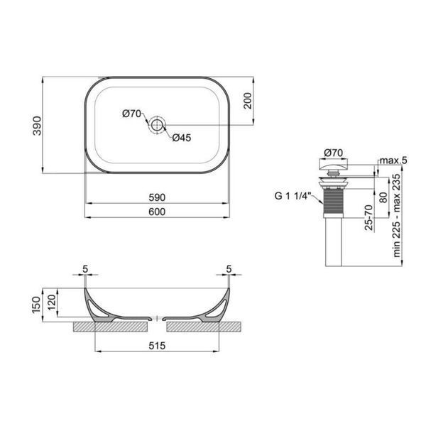 Комплект Qtap Robin: Раковина накладна прамокутна 600x390x150 мм White + Донний клапан PU02 SD00053421 фото