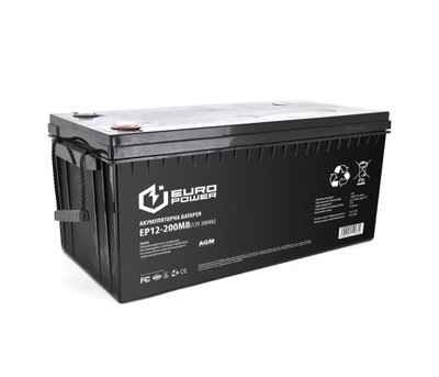 Акумуляторна батарея EUROPOWER AGM EP12-200M8 12 V 200 Ah ( 522 x 240 x 219) Black Q1 U_14260 фото