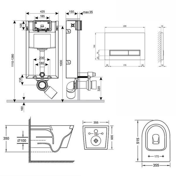 Готове рішення Qtap для ванної кімнати: підвісний унітаз Swan Rimless 520х360х320 + комплект інсталяції Nest 4 SD00042994 фото