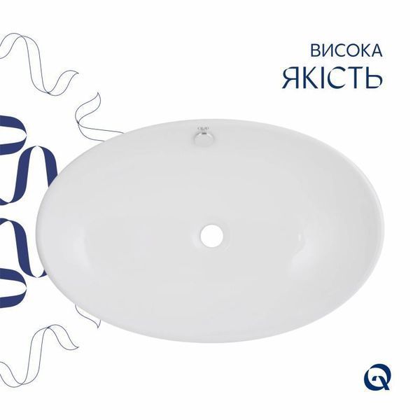 Комплект Qtap Dove: Раковина накладна овальна 635x420x150 мм White + Донний клапан PU02O SD00053433 фото