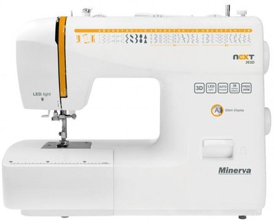 Швейна машина МINERVA NEXT 363D, електромех., 85Вт, 36 шв.оп., петля напівавтомат, білий + оранжевий NEXT363D фото