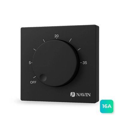 Терморегулятор Navin EH84BM-16A 5...35 °C для теплої підлоги механічний накладний дротовий датчик 16A 230В чорний 24-660171-0240 фото