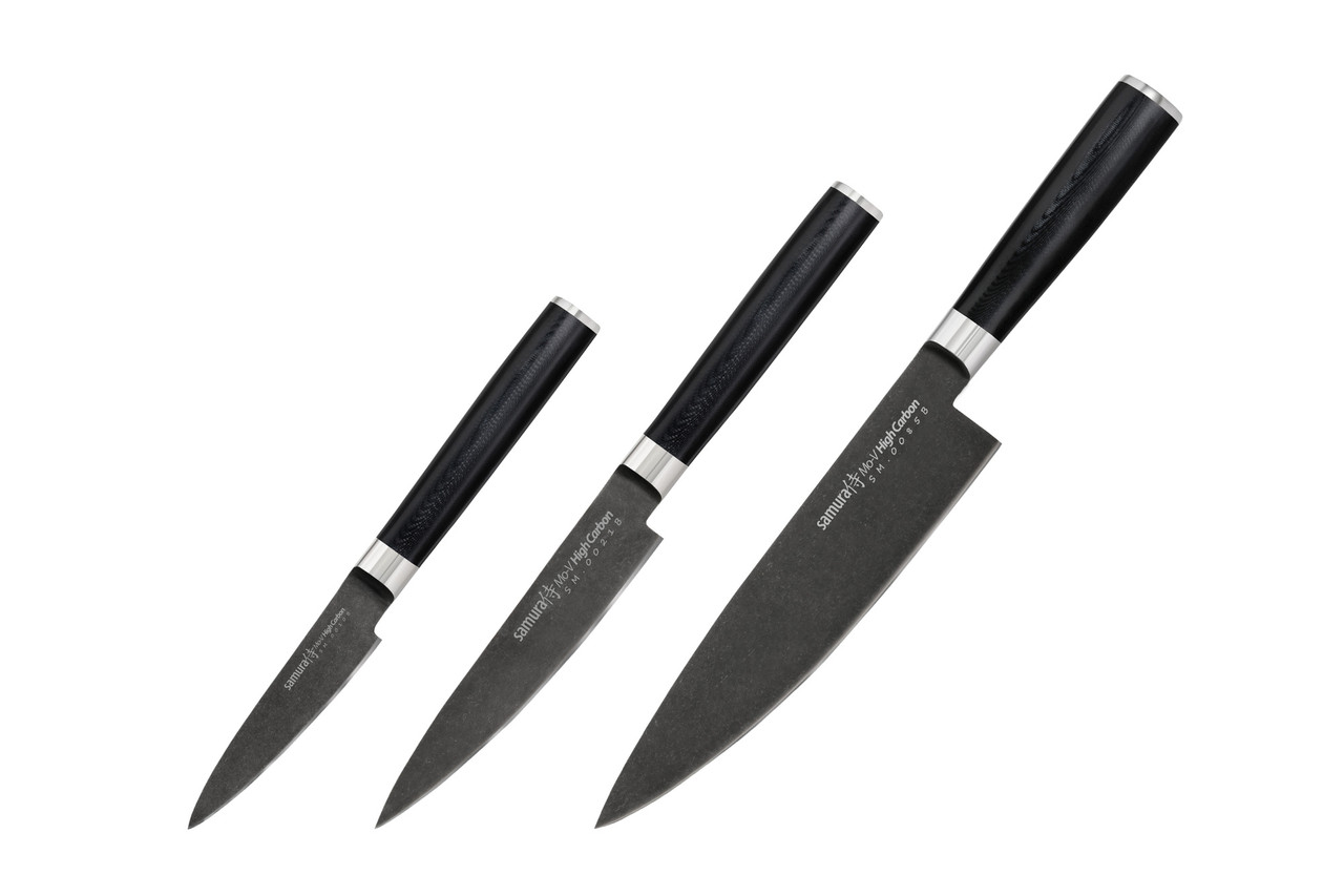 Набір з 3-х кухонних ножів в подарунковій коробці Samura Mo-V Stonewash (SM-0220B)