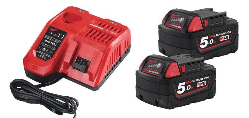 Енергокомплект Li-Ion MILWAUKEE, M18 NRG-502 (зарядний пристрій M12-18 FC, 2 акумулятори М18 В5 5Аг) + подарунок акумулятор M12 4933459217 фото