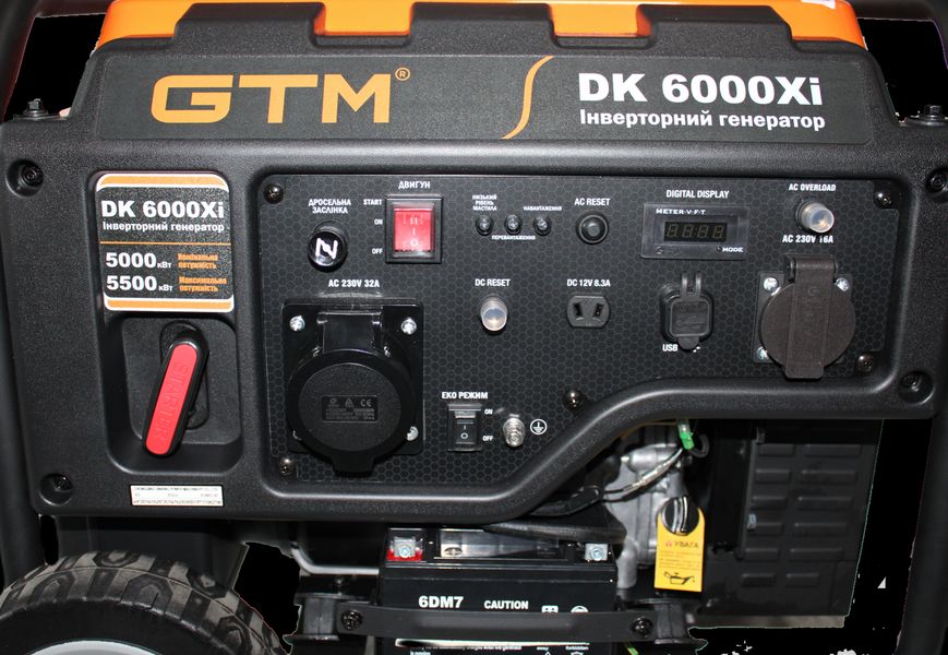 Генераторна установка інверторна відкрита GTM DK6000Xi, 5,0кВт ном. потужн., 230В, 50Гц,Ручн.Старт DK6000Xi фото