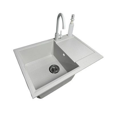 Набір кухонний Adamant Horizon Medium, штучний камінь, прямокут., з крилом, 700х500х230мм, чаша - 1, врізна, Old stone + змішувач та дозатор 4824296104510 фото