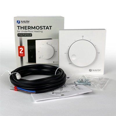 Терморегулятор Navin EH84WM-16A 5...35 °C для теплої підлоги механічний накладний дротовий датчик 16A 230В білий 24-160171-0140 фото