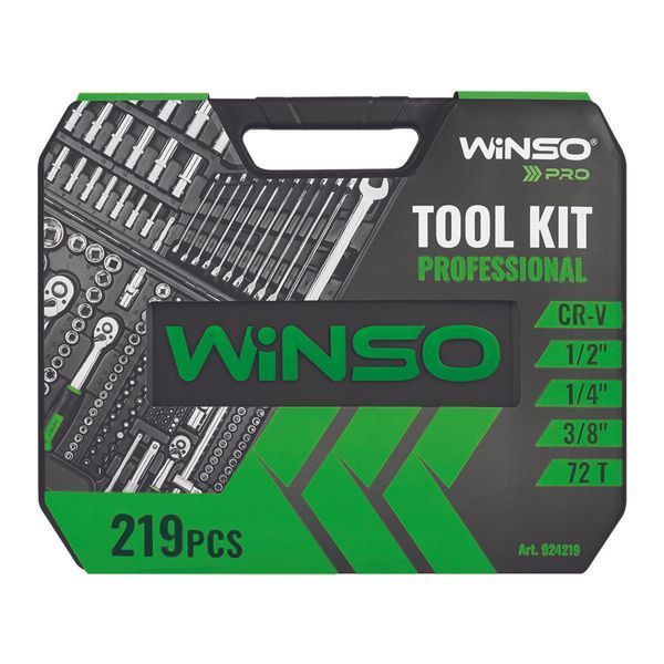 Професійний набір інструментів в кейсі Winso Pro 1/2", 1/4", 3/8" 72T, CR-V, 219од. 924219 924219(L) фото