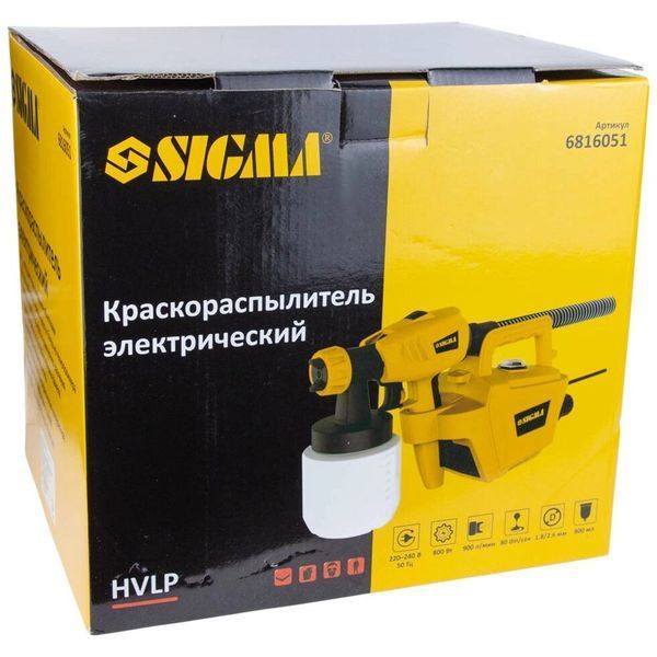 Фарборозпилювач електричний HVLP 800Вт &Oslash;1.8/2.6мм 900мл/хв н/б 800мл SIGMA (6816051) 6816051 фото