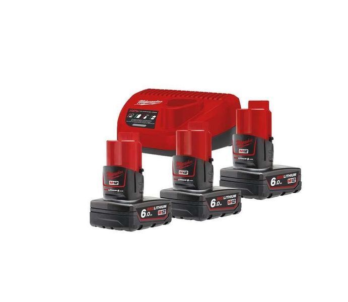 Енергокомплект Li-Ion MILWAUKEE, M12 NRG-603 (зарядний пристрій С12 С, 3 акумулятори М12 В6 6Аг, картонне пакування) 4933459208 фото