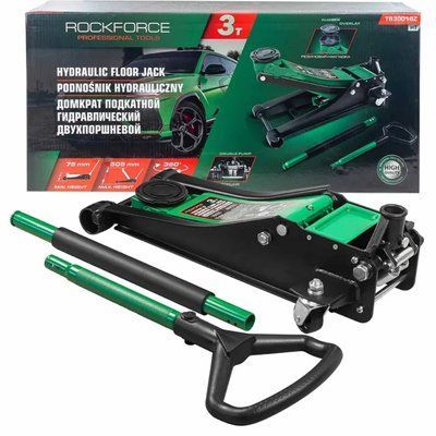 Домкрат 3т (75-505мм) підкатний низькопрофільний двопоршневий Rockforce RF-T830018Z HT 58720(for) фото
