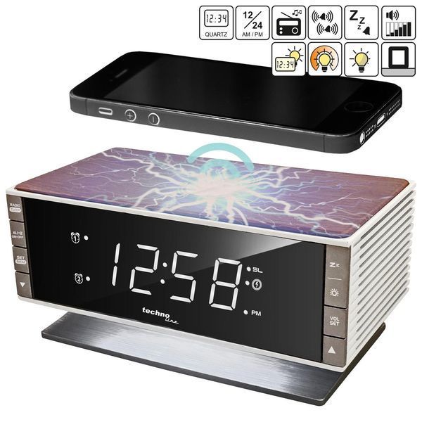 Годинник настільний з радіо Technoline WT487 Wireless Mobile Charging White/Brown (WT487) DAS302715 фото