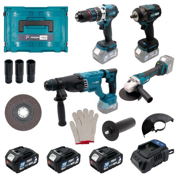 Акумуляторний набір інструментів PROFI-TEC Combo Set 4/5 POWERLine (DHP485BL, PBH201, DGA20BL, PTW502) (3&times;PT20 007044P фото