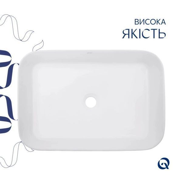 Комплект Qtap Virgo N: Раковина накладна 560x380x130 мм, White, прямокутна + Донний клапан Pop-up PU02 SD00054586 фото
