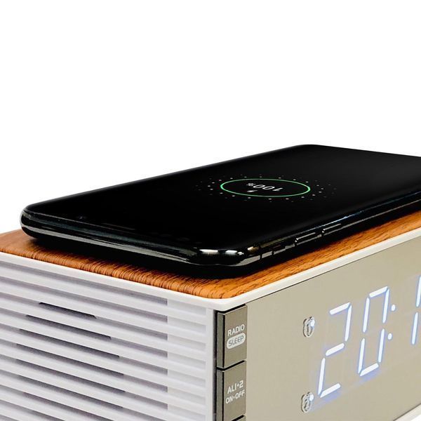 Годинник настільний з радіо Technoline WT487 Wireless Mobile Charging White/Brown (WT487) DAS302715 фото
