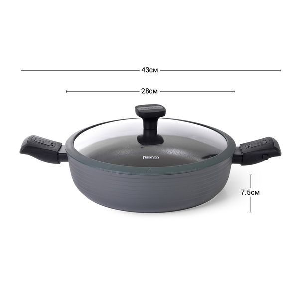Сотейник Fissman BRILLIANT 28x7,5 см / 4,1 л зі знімними ручками та скляною кришкою (14386) 14386 фото