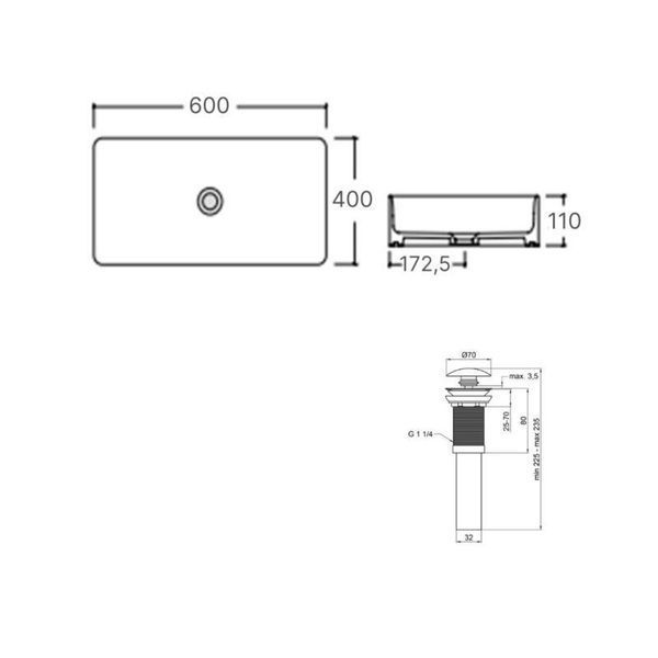 Комплект Qtap Tern: Раковина накладна прамокутна 600x400x110 мм WHITE + Донний клапан PU02 SD00053427 фото