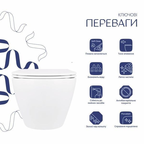 Унітаз підвісний Qtap Jay безобідковий з сідінням Soft-close QT07335176W SD00036224 фото